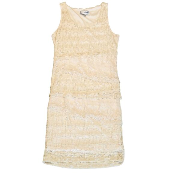 Michael Edwards Sleeveless Lace Dress Medium Beige Knee Length Whimsygoth Party - Picture 2 of 10
